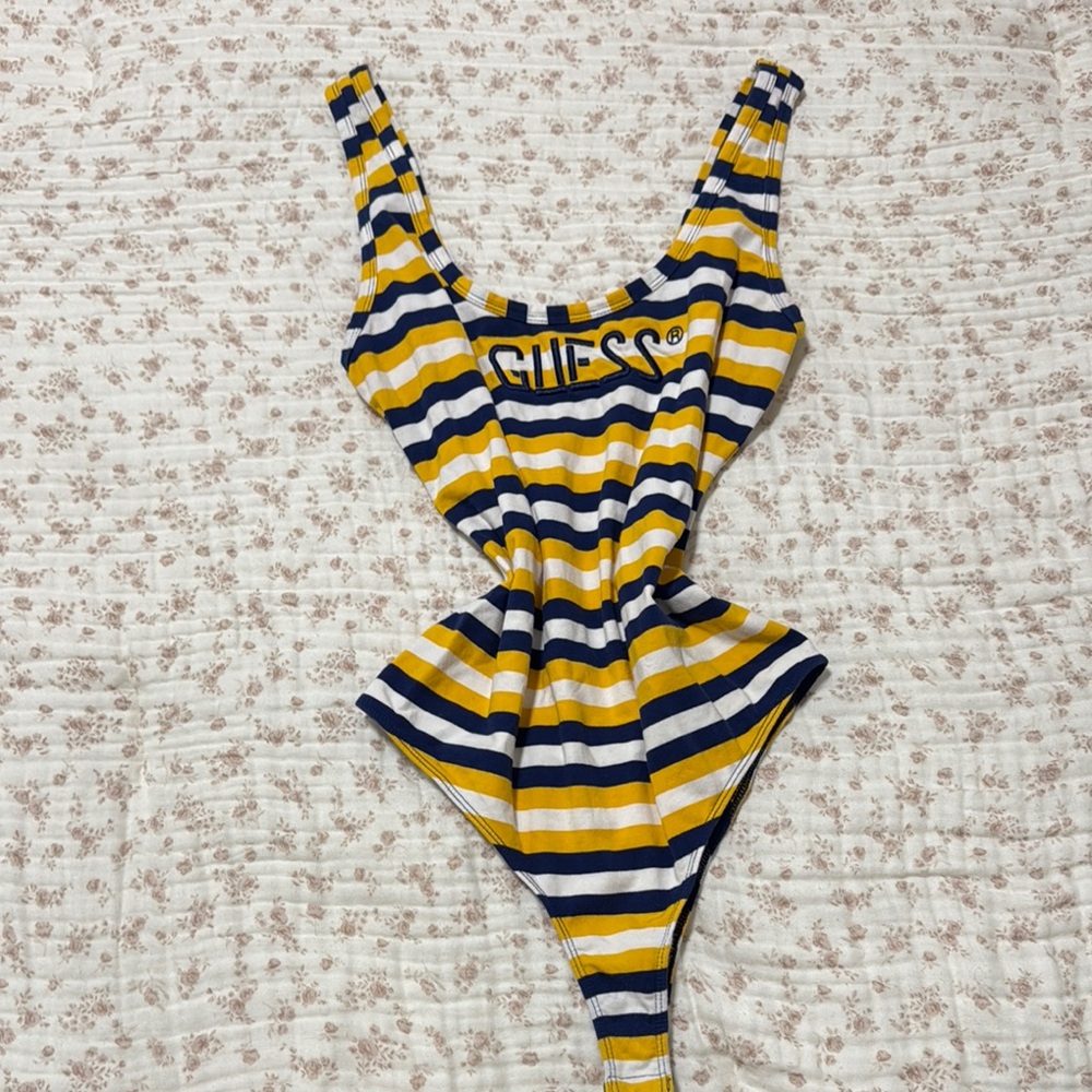 Guess Yellow and Navy Striped Bodysuit